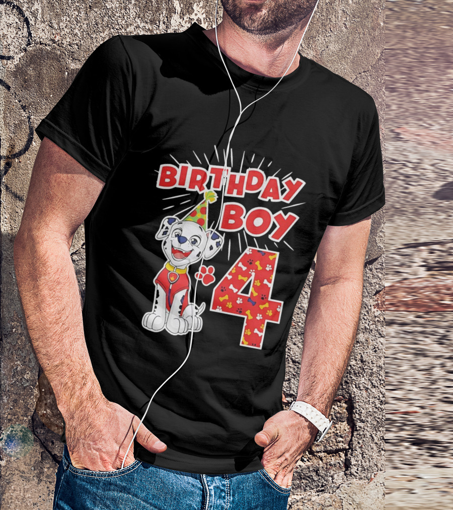 4th Birthday Boy Celebration With Cute Pup And Party Hat T-Shirt