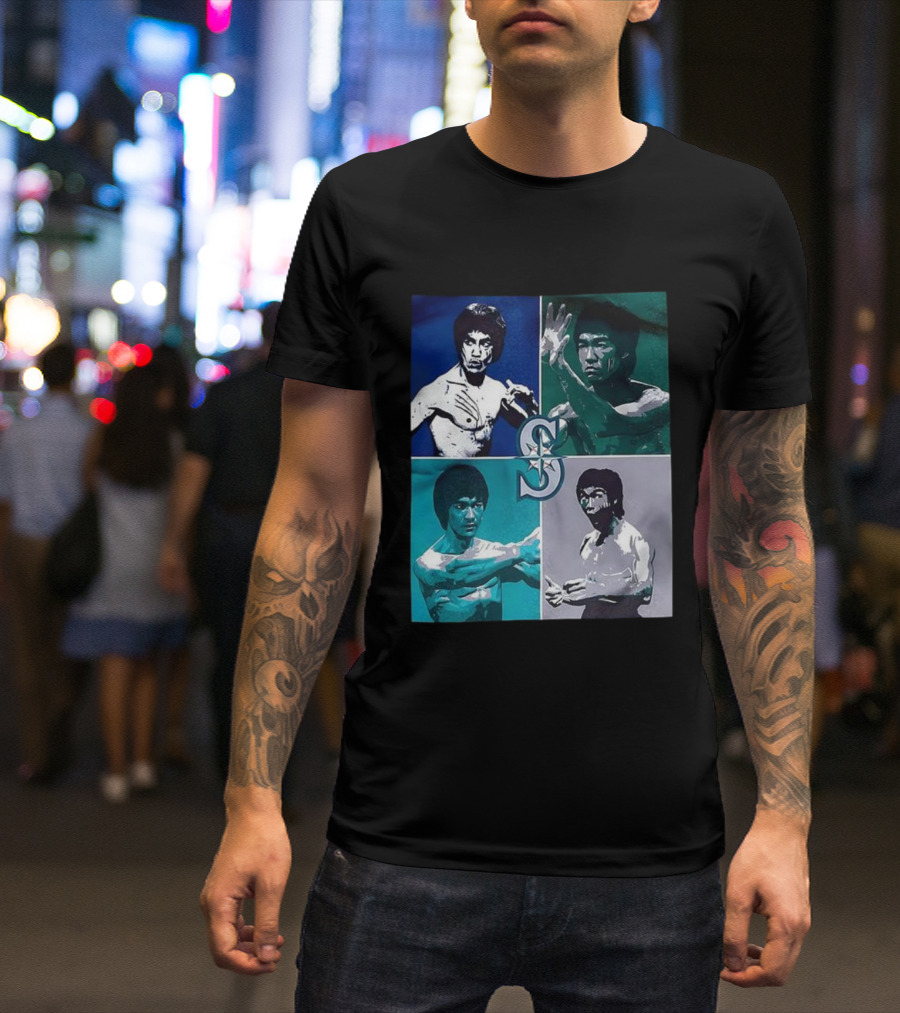 Bruce Lee Seattle Mariners SC Star Emblem Four Pop Art Portraits T-Shirt