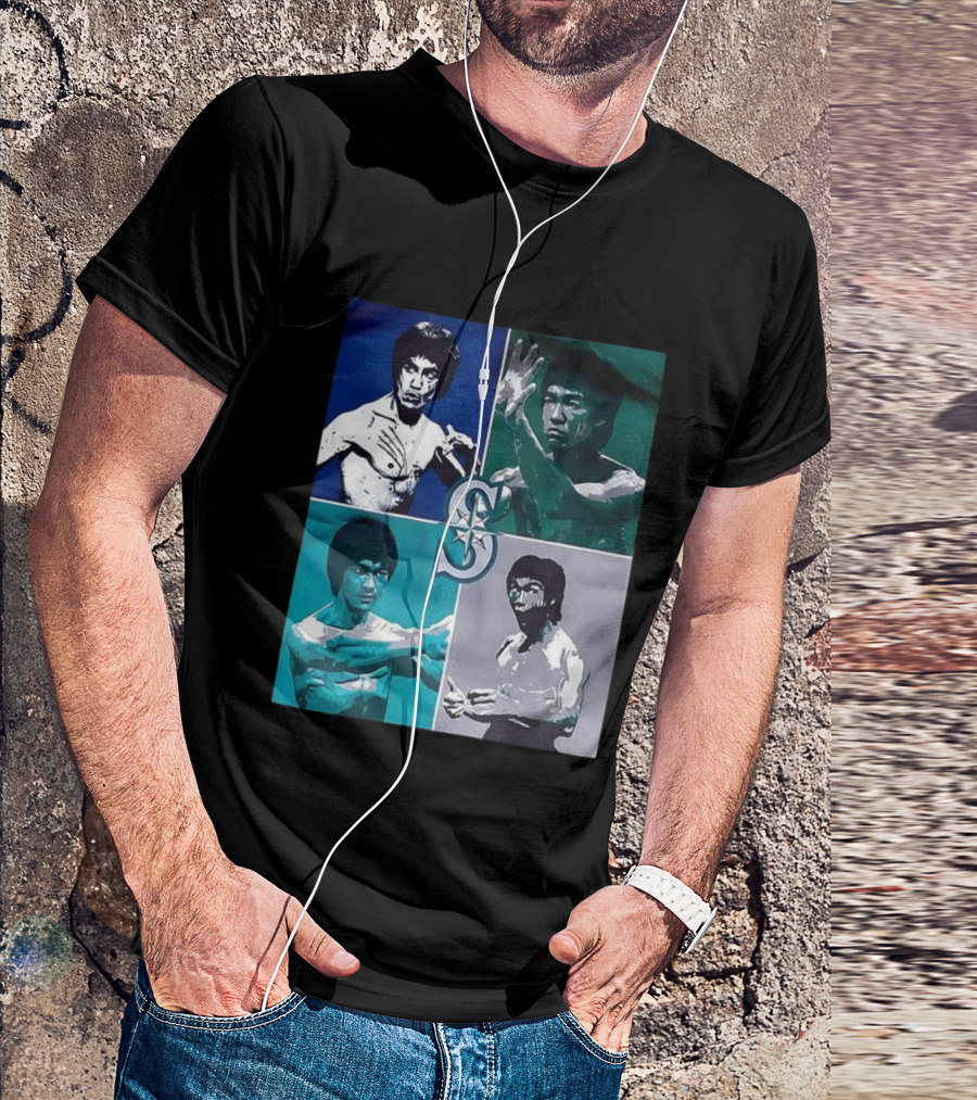 Bruce Lee Seattle Mariners SC Star Emblem Four Pop Art Portraits T-Shirt
