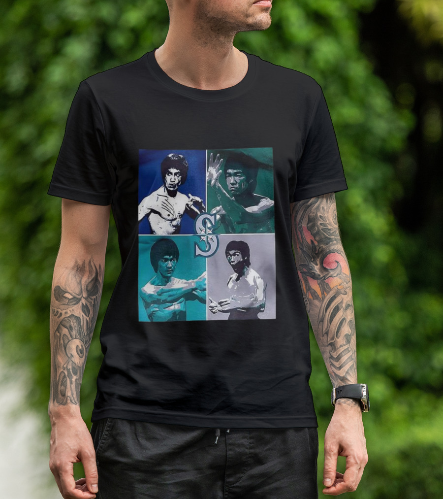 Bruce Lee Seattle Mariners SC Star Emblem Four Pop Art Portraits T-Shirt