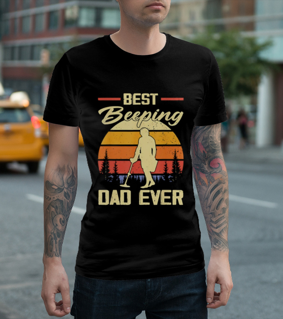 Best Beeping Dad Ever Sunset Retro Silhouette Vintage Colors T-Shirt
