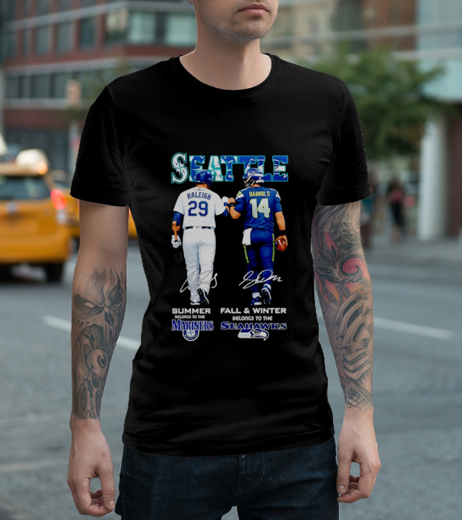 Seattle Cal Raleigh Mariners And Darnold Seahawks Fist Bump Summer Winter T-Shirt