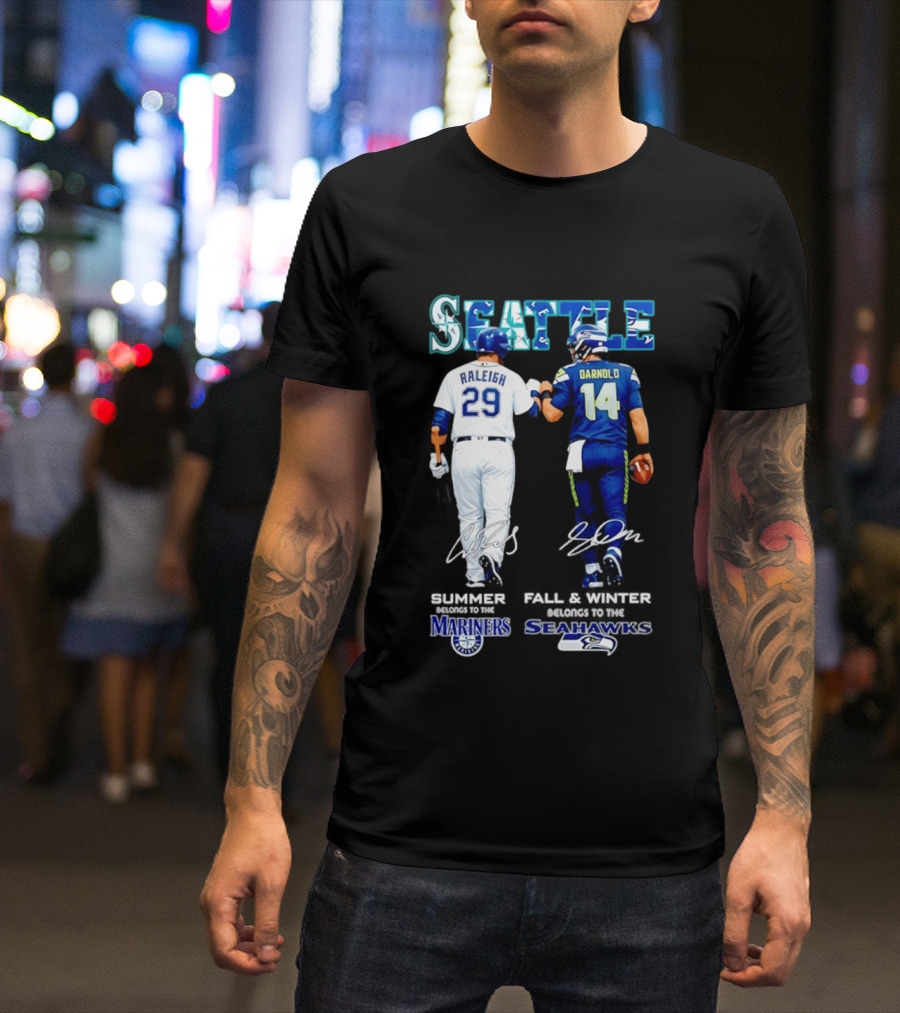 Seattle Cal Raleigh Mariners And Darnold Seahawks Fist Bump Summer Winter T-Shirt