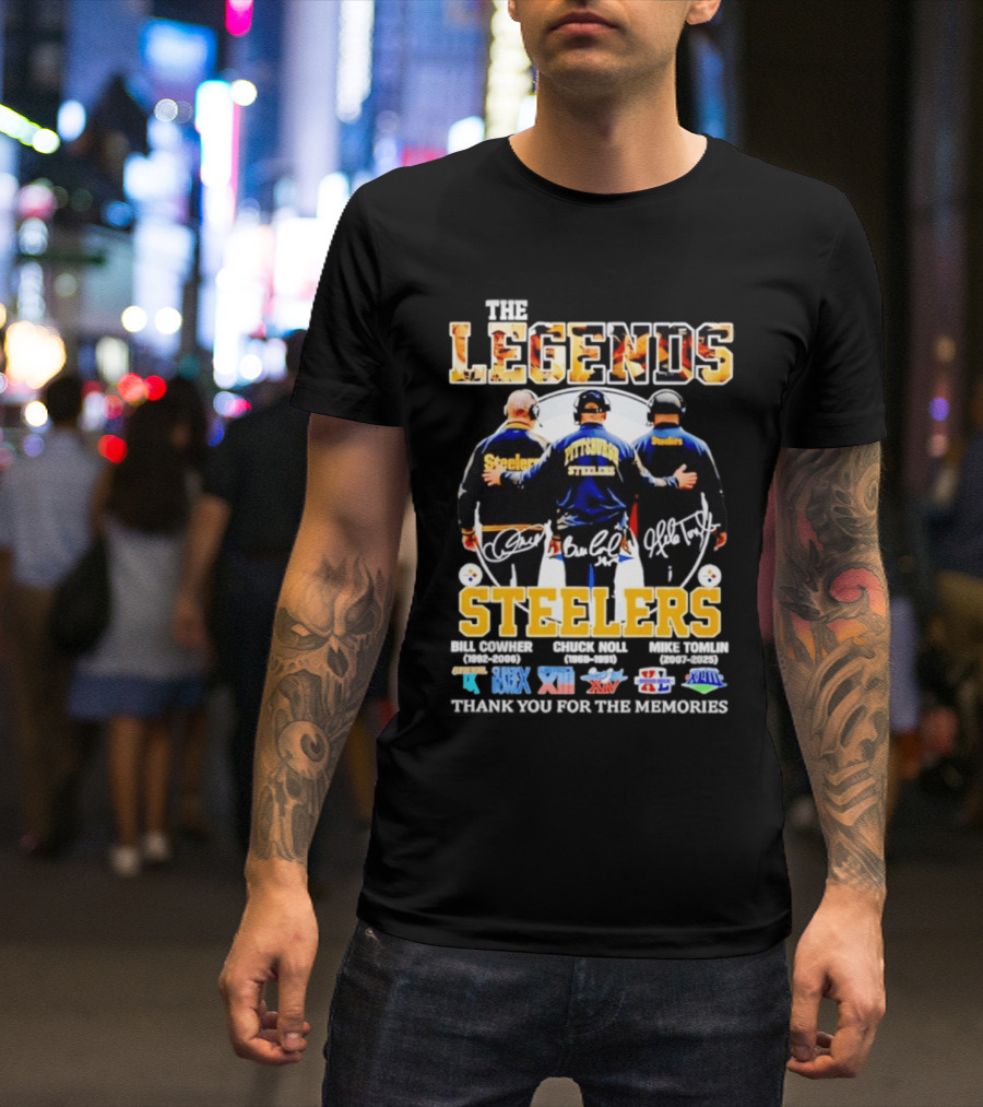 Pittsburgh Steelers Legends Bill Cowher Chuck Noll Mike Tomlin Thank You For The Memories T-Shirt