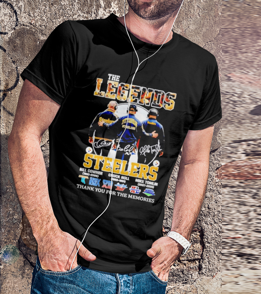 Pittsburgh Steelers Legends Bill Cowher Chuck Noll Mike Tomlin Thank You For The Memories T-Shirt