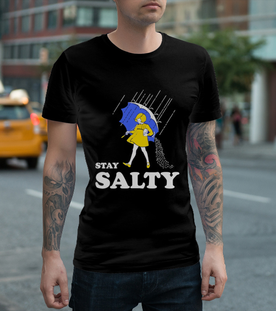 Stay Salty Girl In Yellow With Blue Umbrella T-Shirt