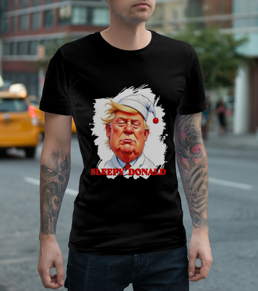 Sleepy Donald Trump In Pajama And Nightcap Cartoon T-Shirt