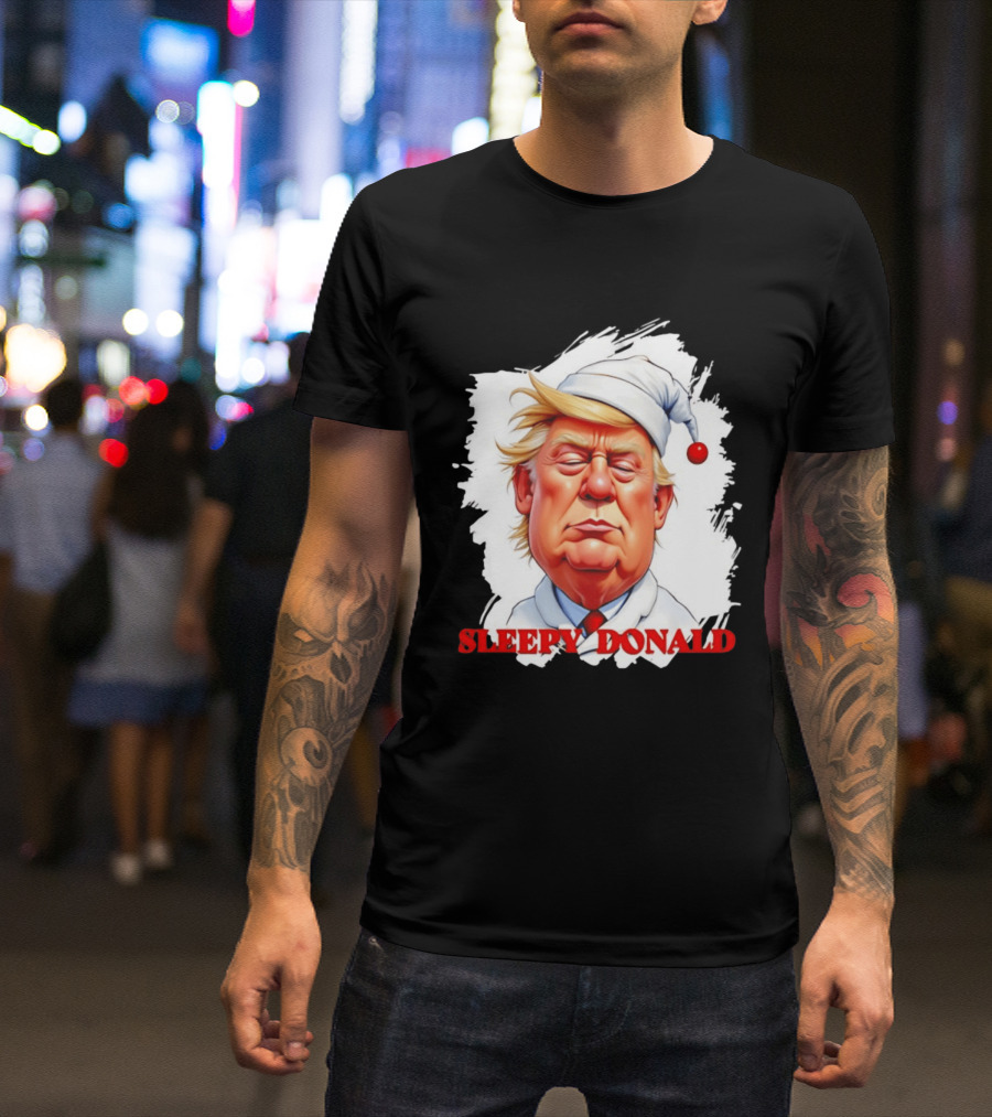 Sleepy Donald Trump In Pajama And Nightcap Cartoon T-Shirt