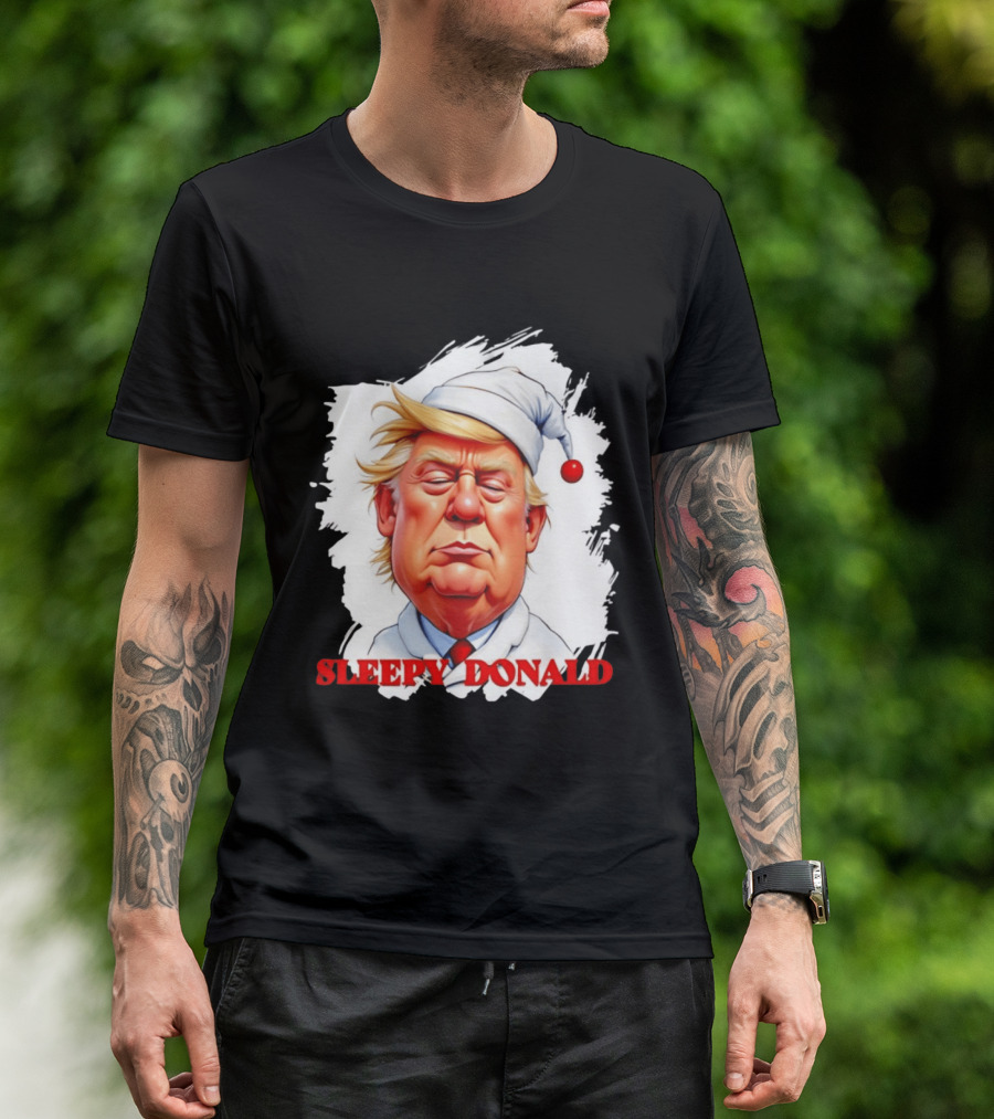Sleepy Donald Trump In Pajama And Nightcap Cartoon T-Shirt