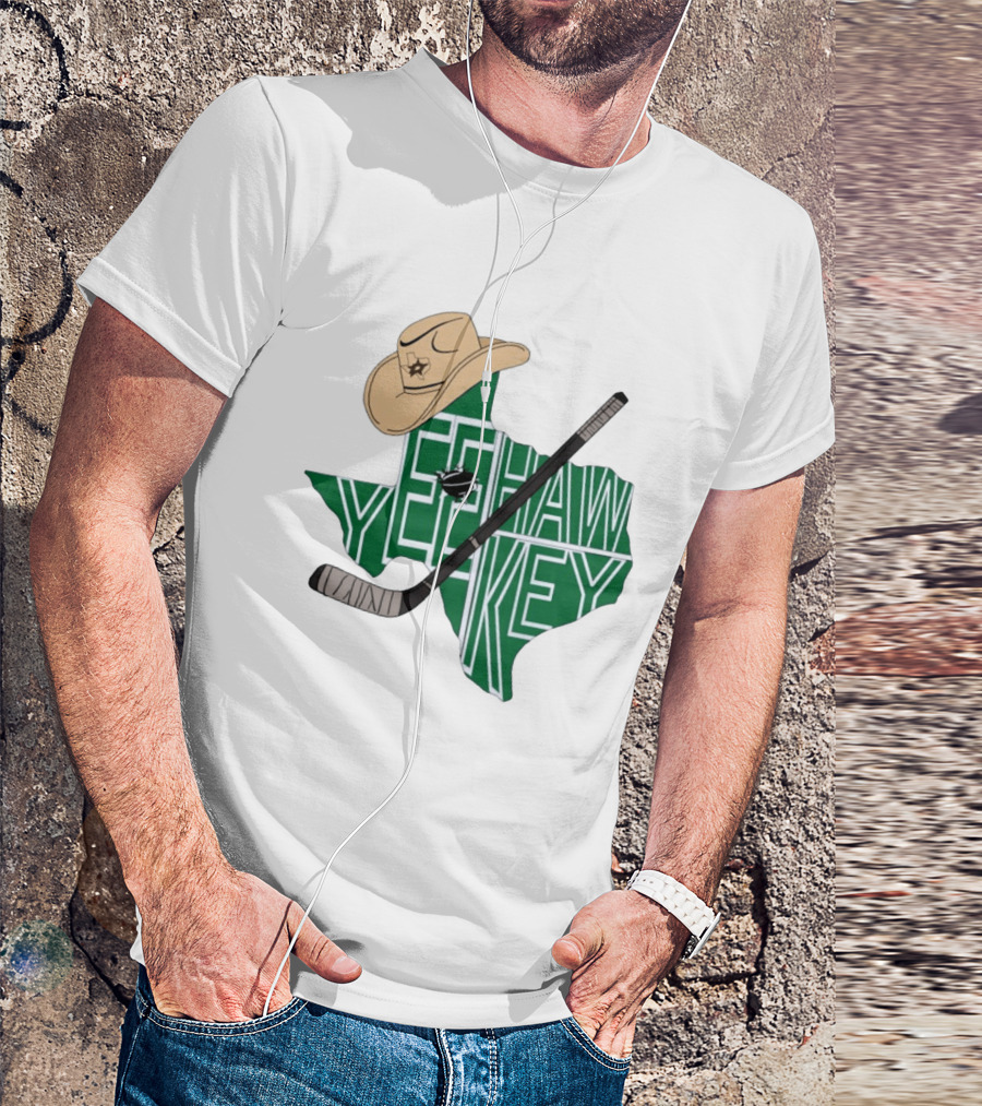 Yee Hawkey Hockey Texas Map Cowboy Hat And Stick Retro 1993 T-Shirt