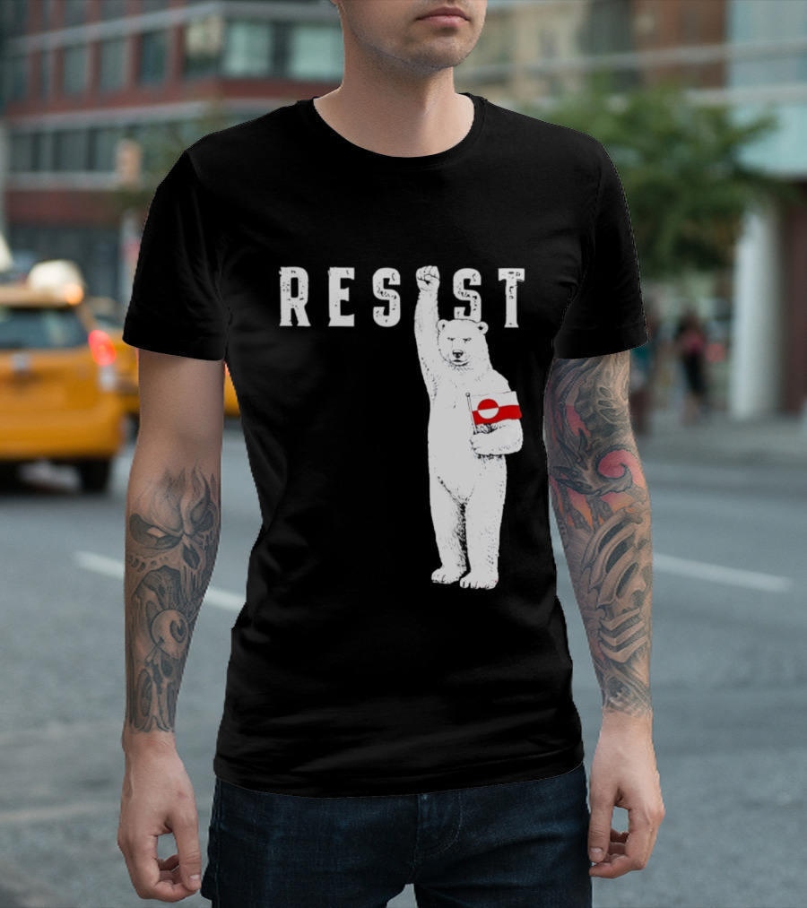 Resist Polar Bear Holding Greenland Flag T-Shirt
