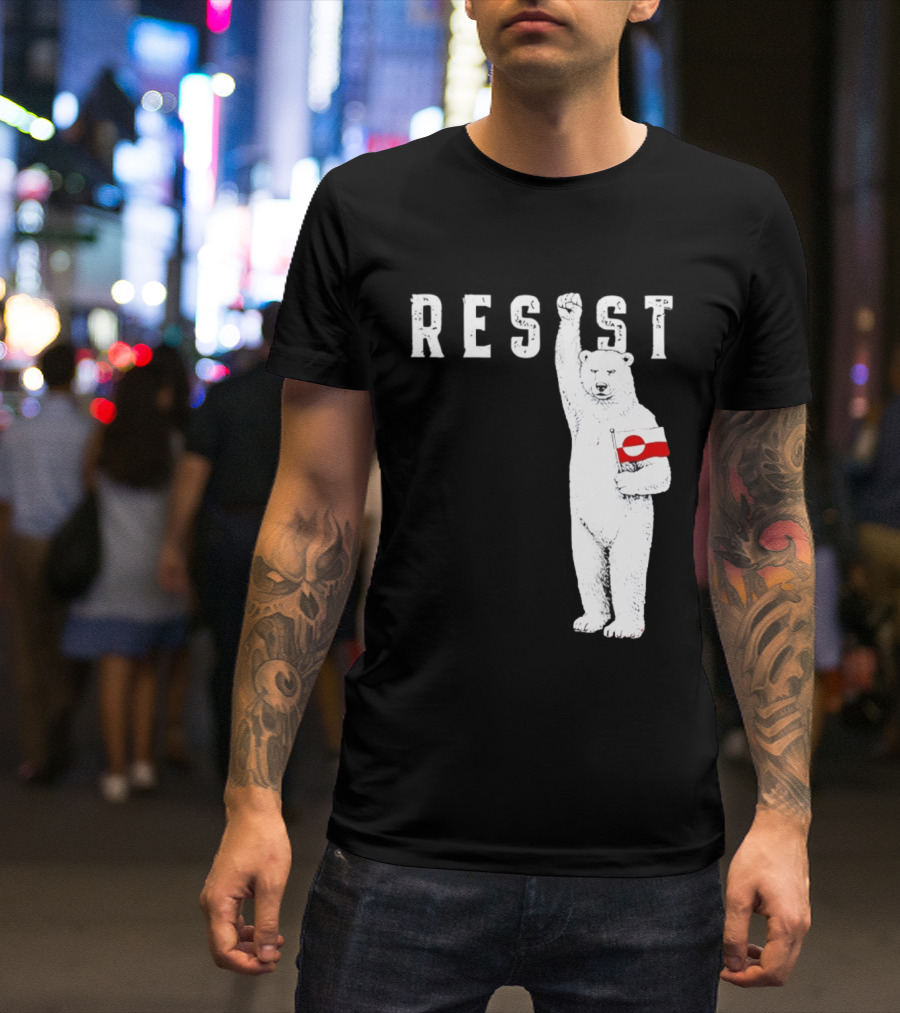 Resist Polar Bear Holding Greenland Flag T-Shirt
