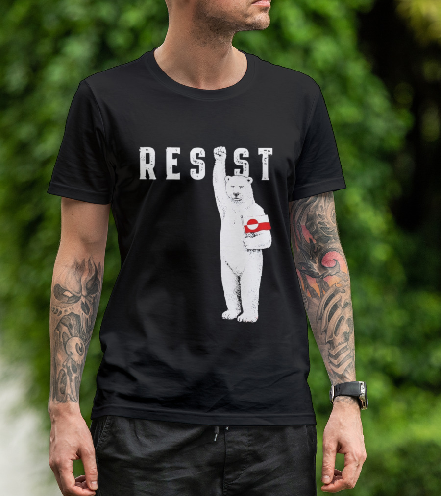 Resist Polar Bear Holding Greenland Flag T-Shirt