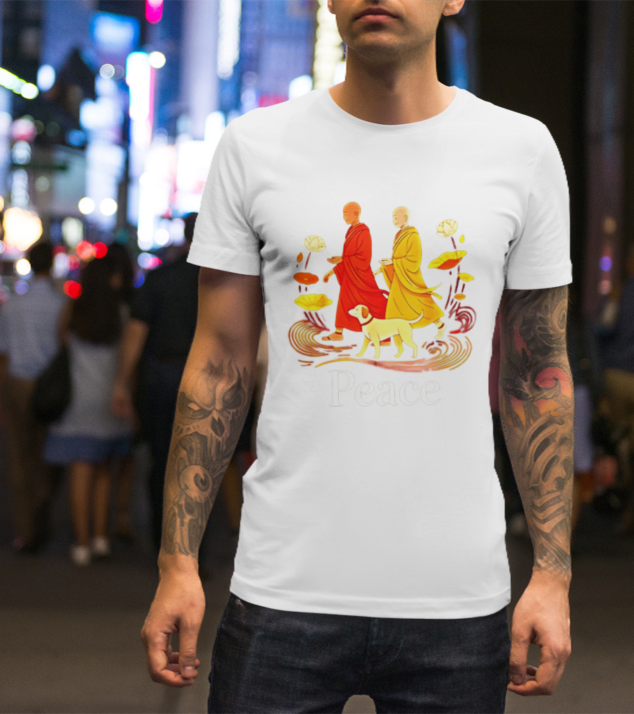 Walk For Peace Monks And Aloka Dog Lotus Path T-Shirt