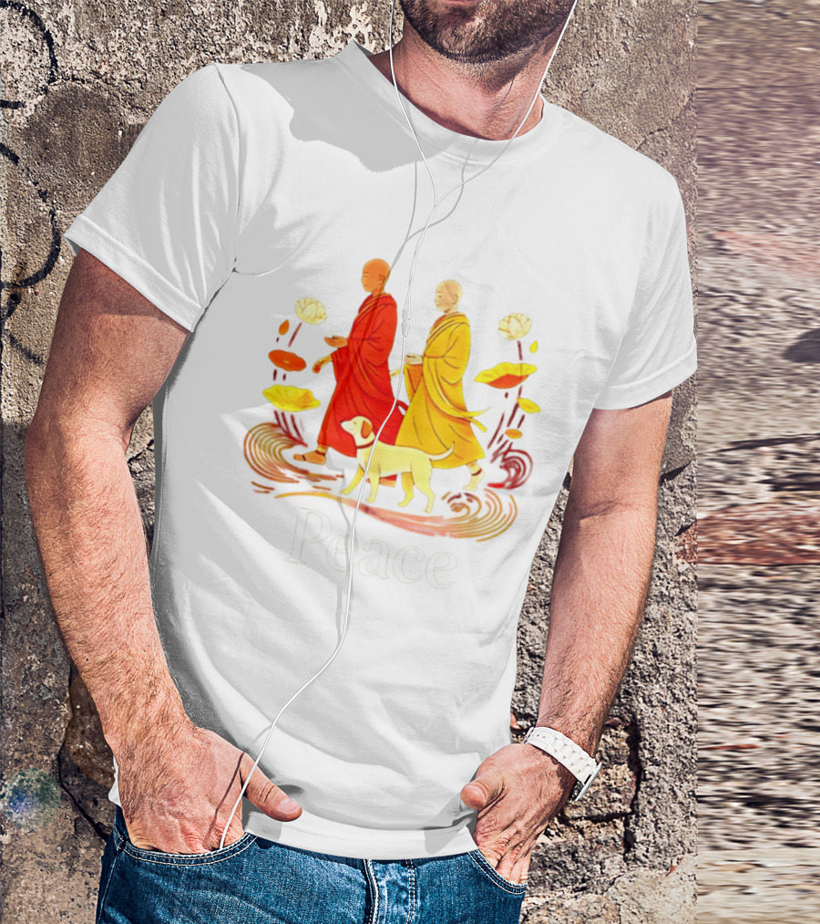 Walk For Peace Monks And Aloka Dog Lotus Path T-Shirt