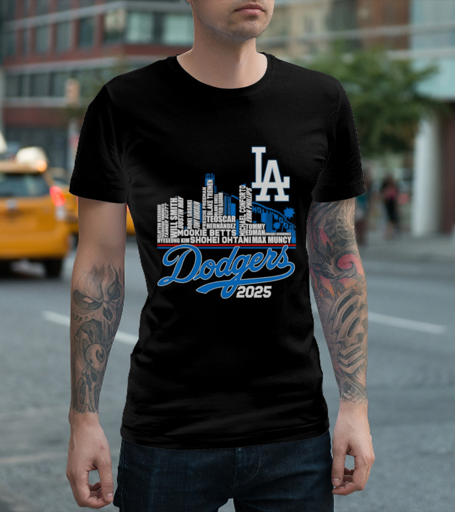 Los Angeles Dodgers 2025 City Skyline Name Players T-Shirt