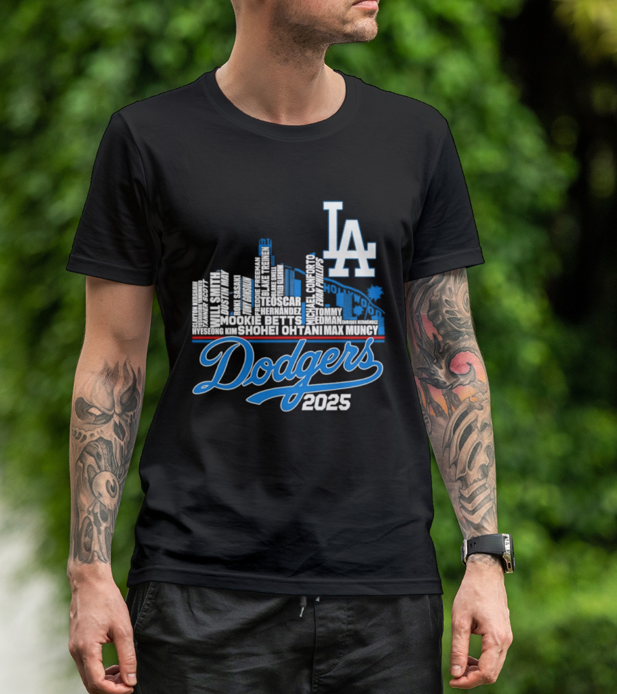 Los Angeles Dodgers 2025 City Skyline Name Players T-Shirt