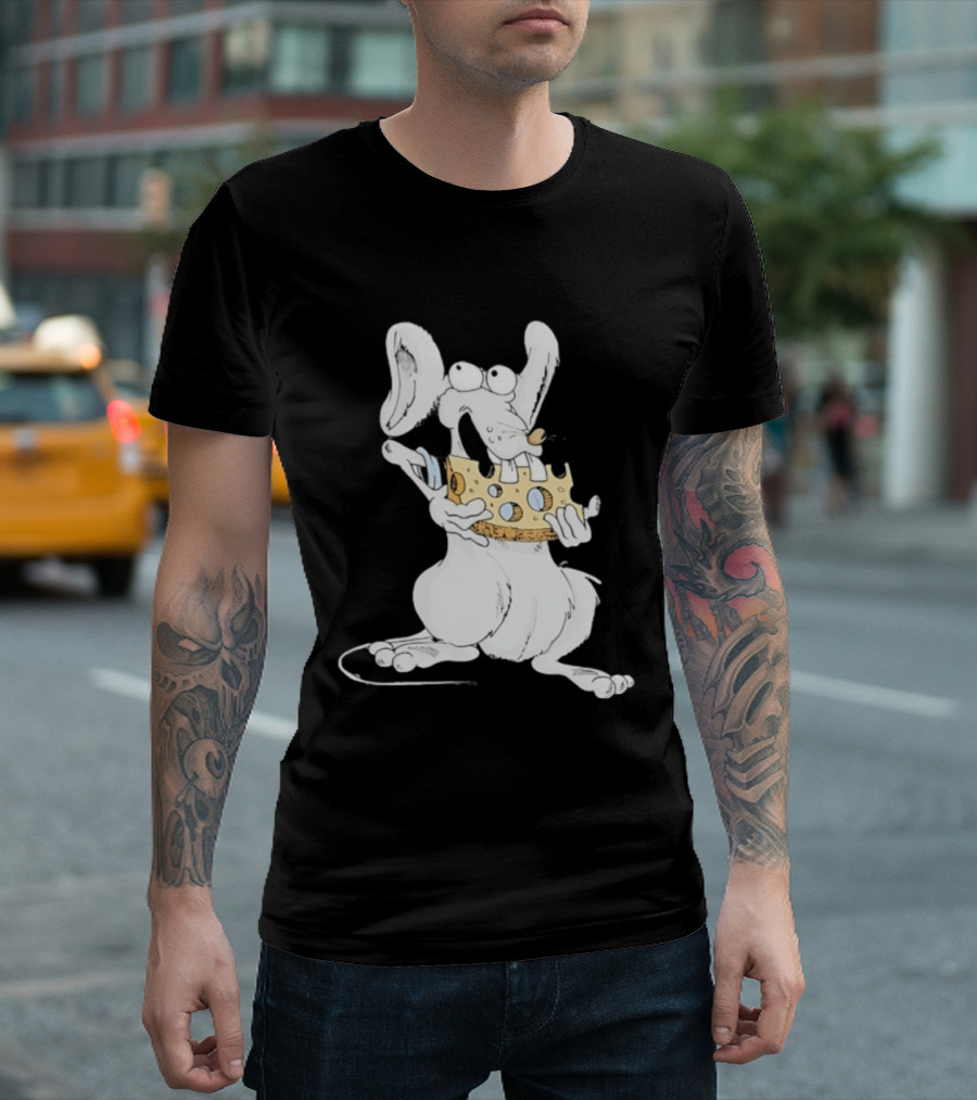 Cartoon Mouse Enjoying Swiss Cheese T-Shirt