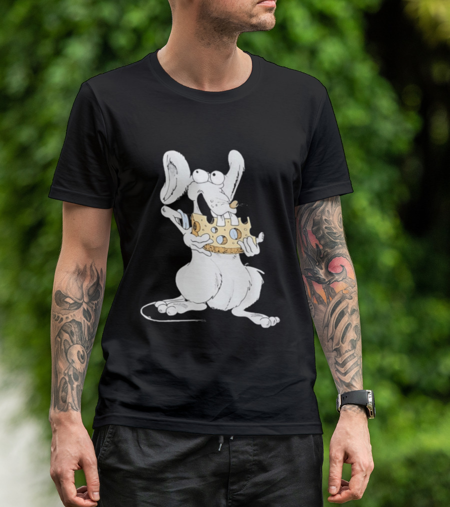Cartoon Mouse Enjoying Swiss Cheese T-Shirt