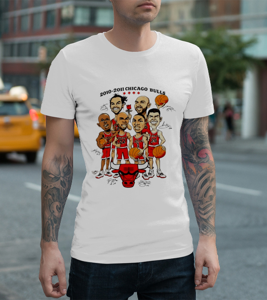 2010 2011 Chicago Bulls NBA Team Caricature T-Shirt
