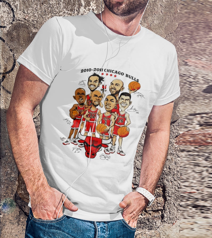 2010 2011 Chicago Bulls NBA Team Caricature T-Shirt