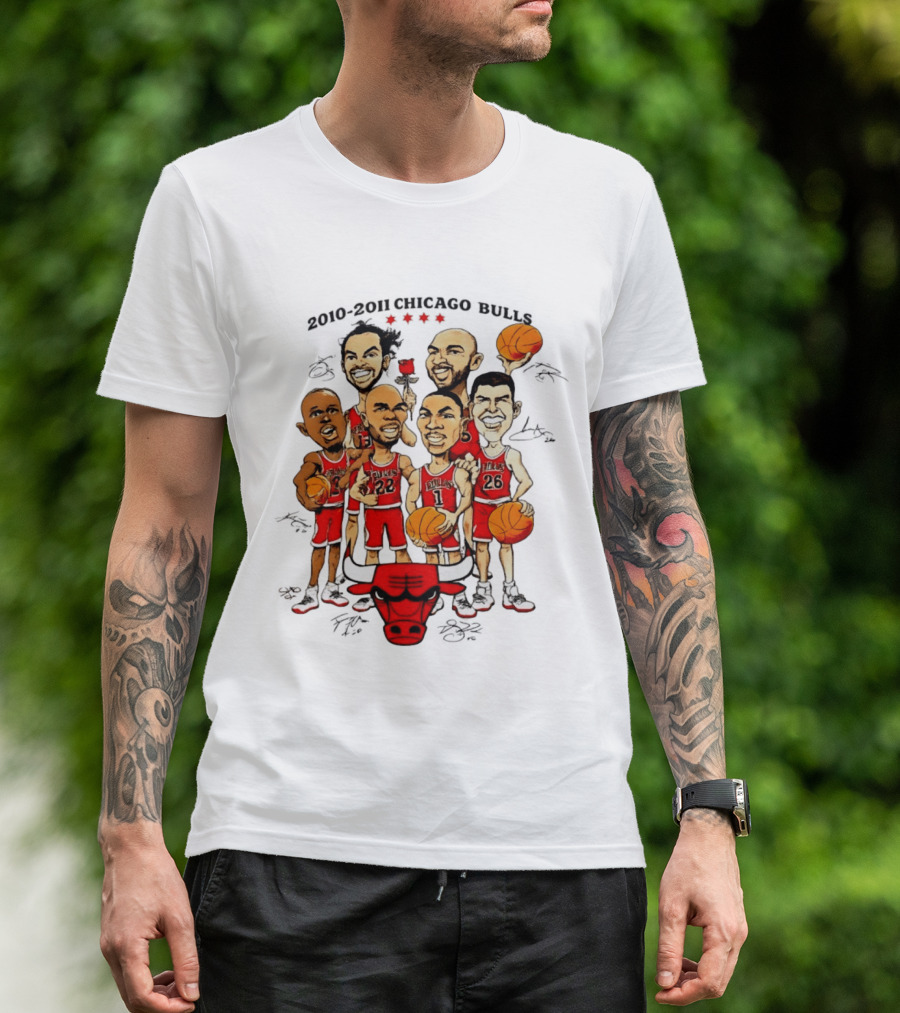 2010 2011 Chicago Bulls NBA Team Caricature T-Shirt