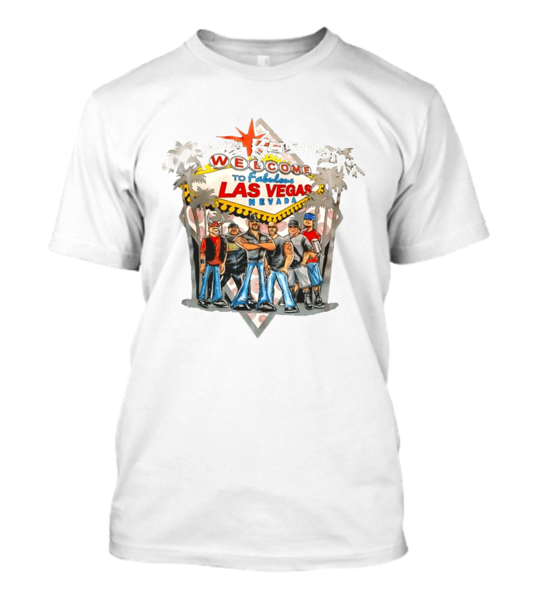 Count's Kustoms Welcome To Fabulous Las Vegas Nevada Sign With Crew Illustrations T-Shirt