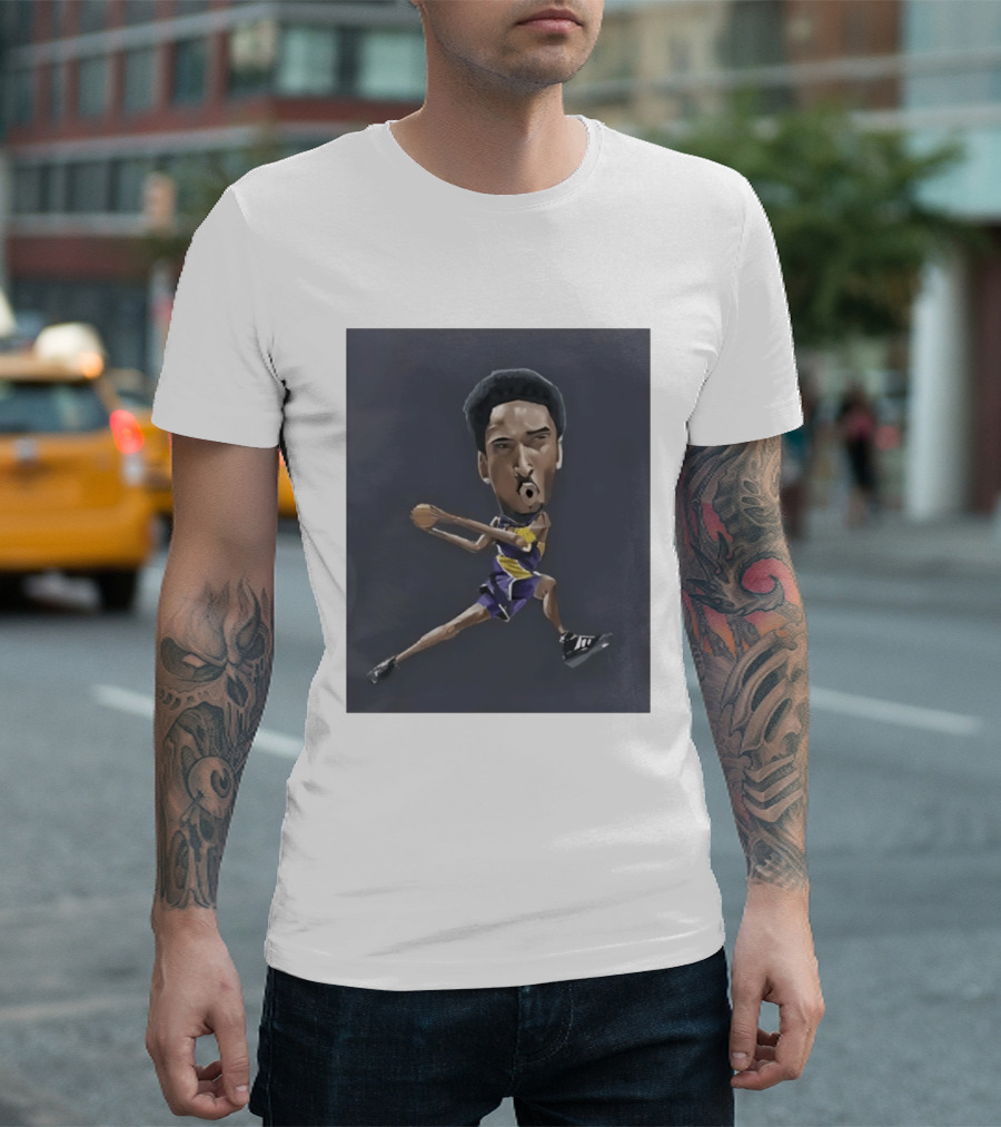 Kobe Bryant Caricature In Lakers Basketball Jersey T-Shirt