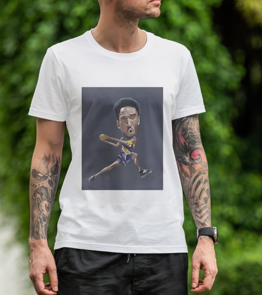 Kobe Bryant Caricature In Lakers Basketball Jersey T-Shirt