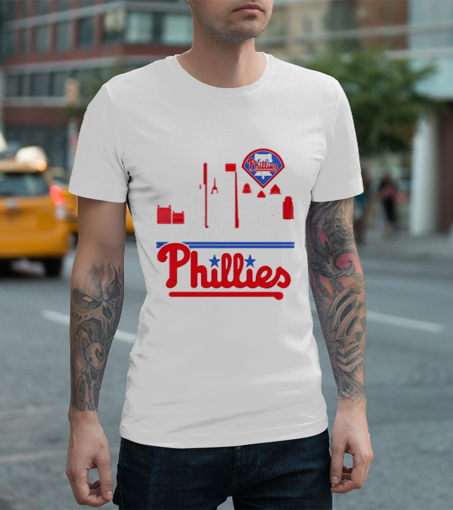 Philadelphia Phillies 2025 City Skyline And Players Names T-Shirt