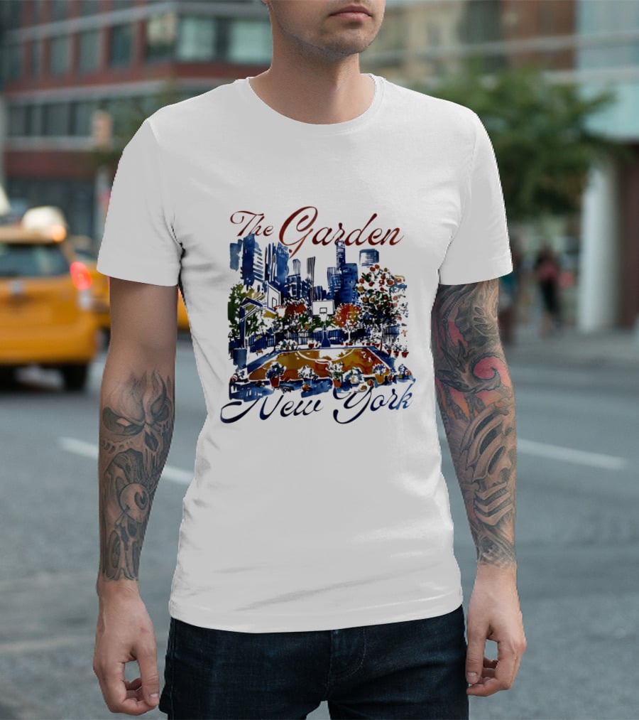 The Garden New York Basketball Court Skyline Blossoms T-Shirt