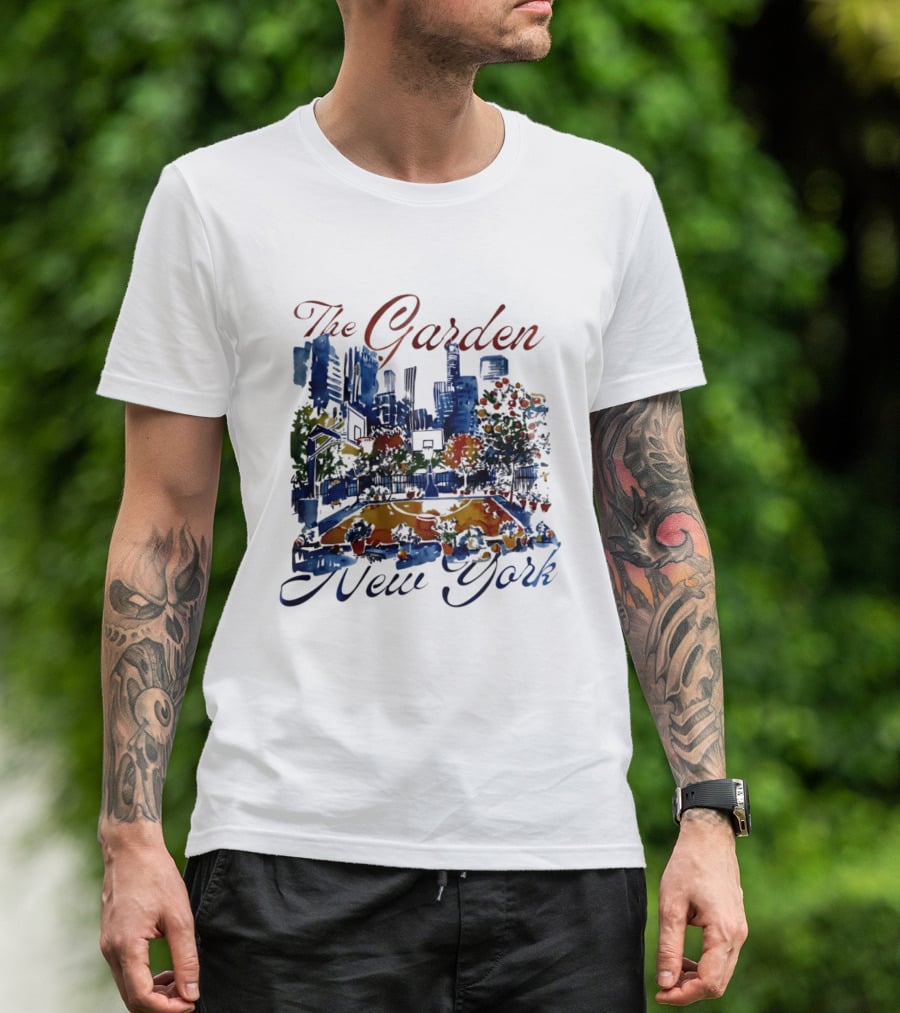 The Garden New York Basketball Court Skyline Blossoms T-Shirt