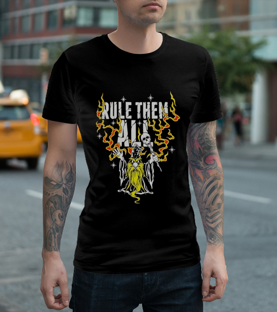 Rule Them All Wizard Flames Magic Power Wand And Stars T-Shirt