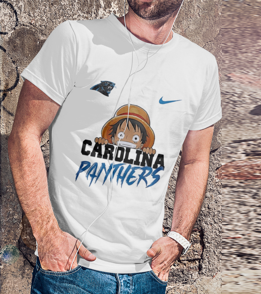 Carolina Panthers One Piece Monkey D Luffy Nike Collaboration T-Shirt