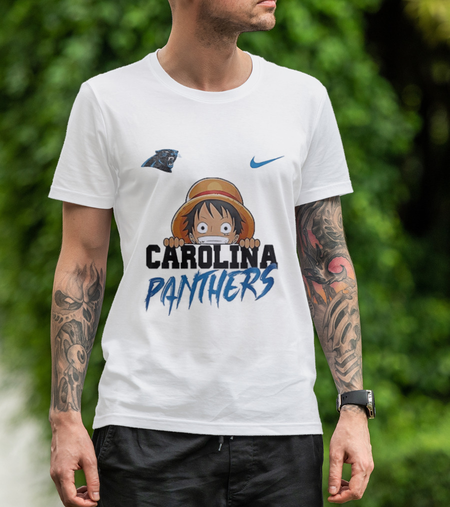 Carolina Panthers One Piece Monkey D Luffy Nike Collaboration T-Shirt