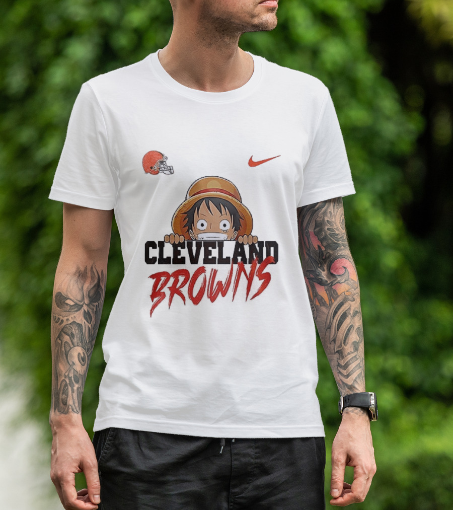 Cleveland Browns One Piece Monkey D Luffy Nike Collaboration T-Shirt