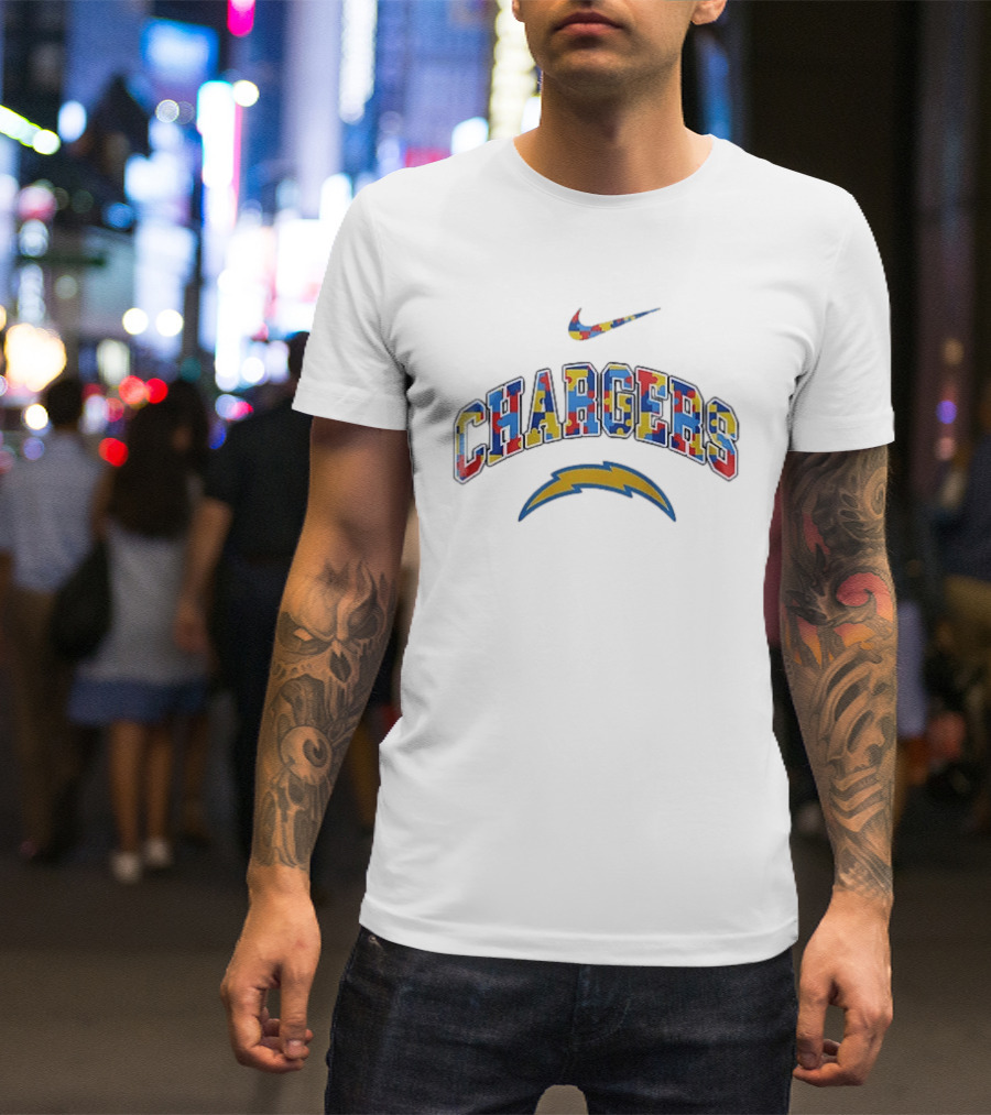 Nike Los Angeles Chargers Puzzle Pattern Autism Awareness Accept Understand Love T-Shirt