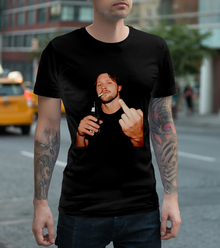 Josh Allen Smoking And Holding Beer Middle Finger T-Shirt