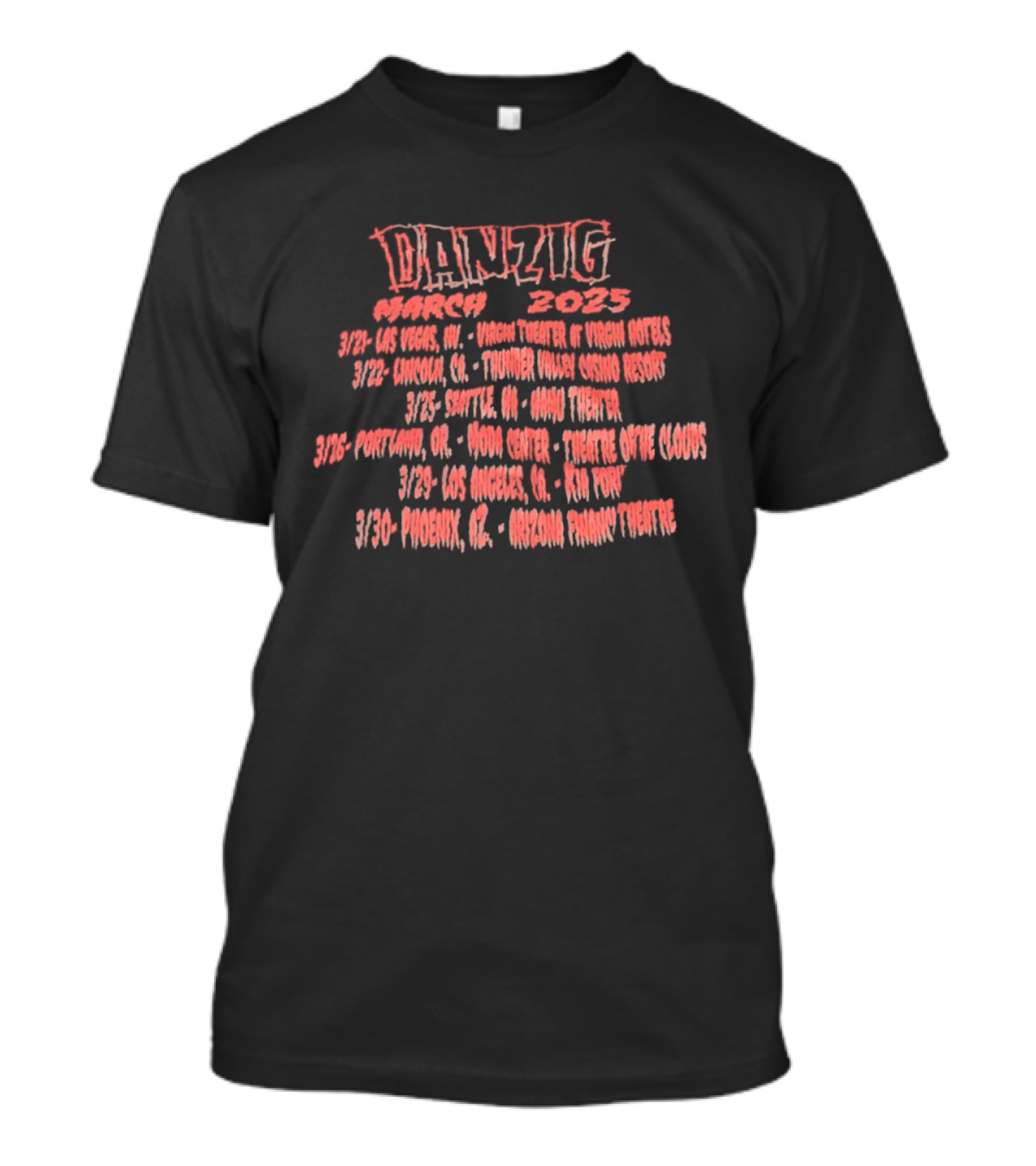 Danzig March 2025 Tour Dates And Locations T-Shirt