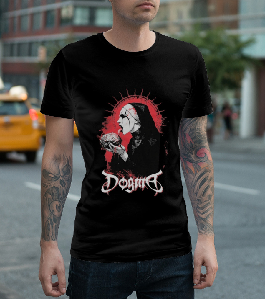 Dogma Brain Gothic Nun With Red Halo And Brain T-Shirt