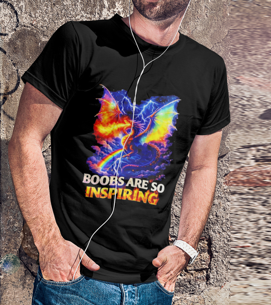 Boobs Are So Inspiring Dragon Rainbow Storm Fantasy T-Shirt