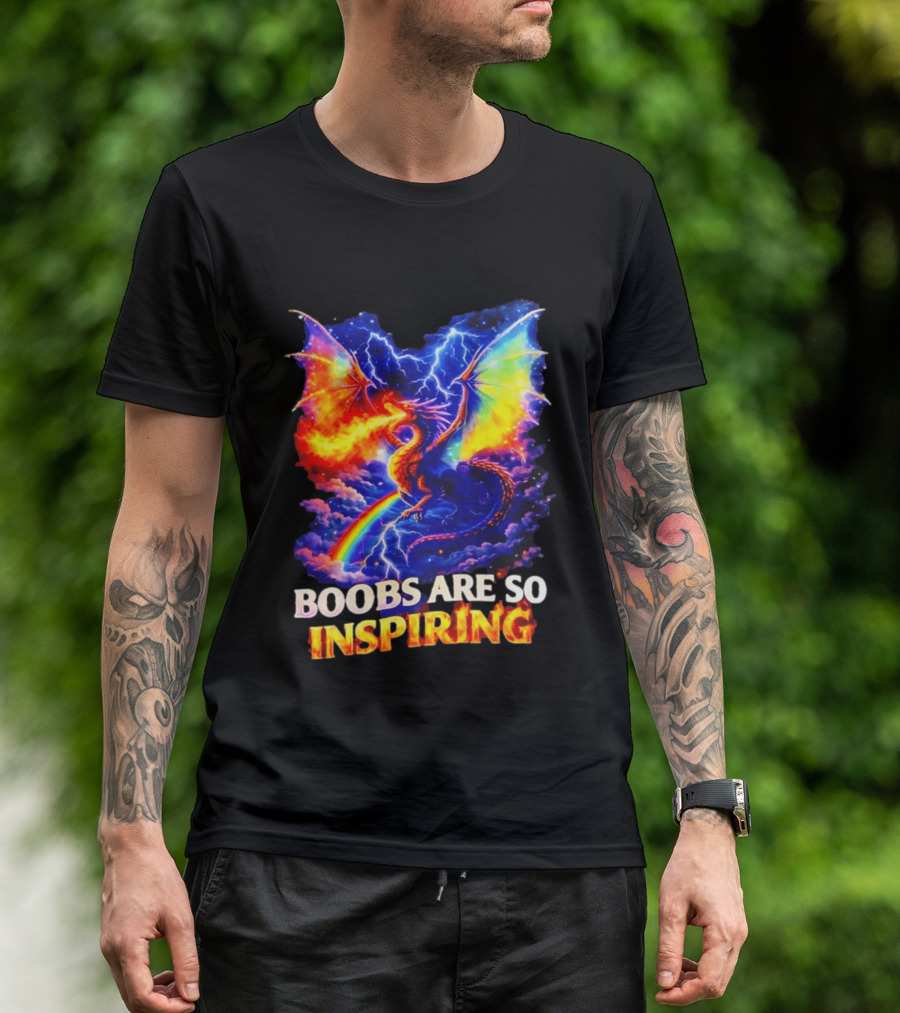 Boobs Are So Inspiring Dragon Rainbow Storm Fantasy T-Shirt