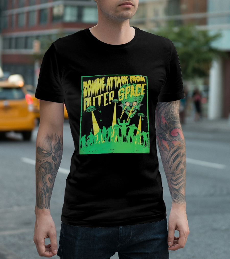 Zombie Attack From Outer Space UFO Alien Invasion T-Shirt