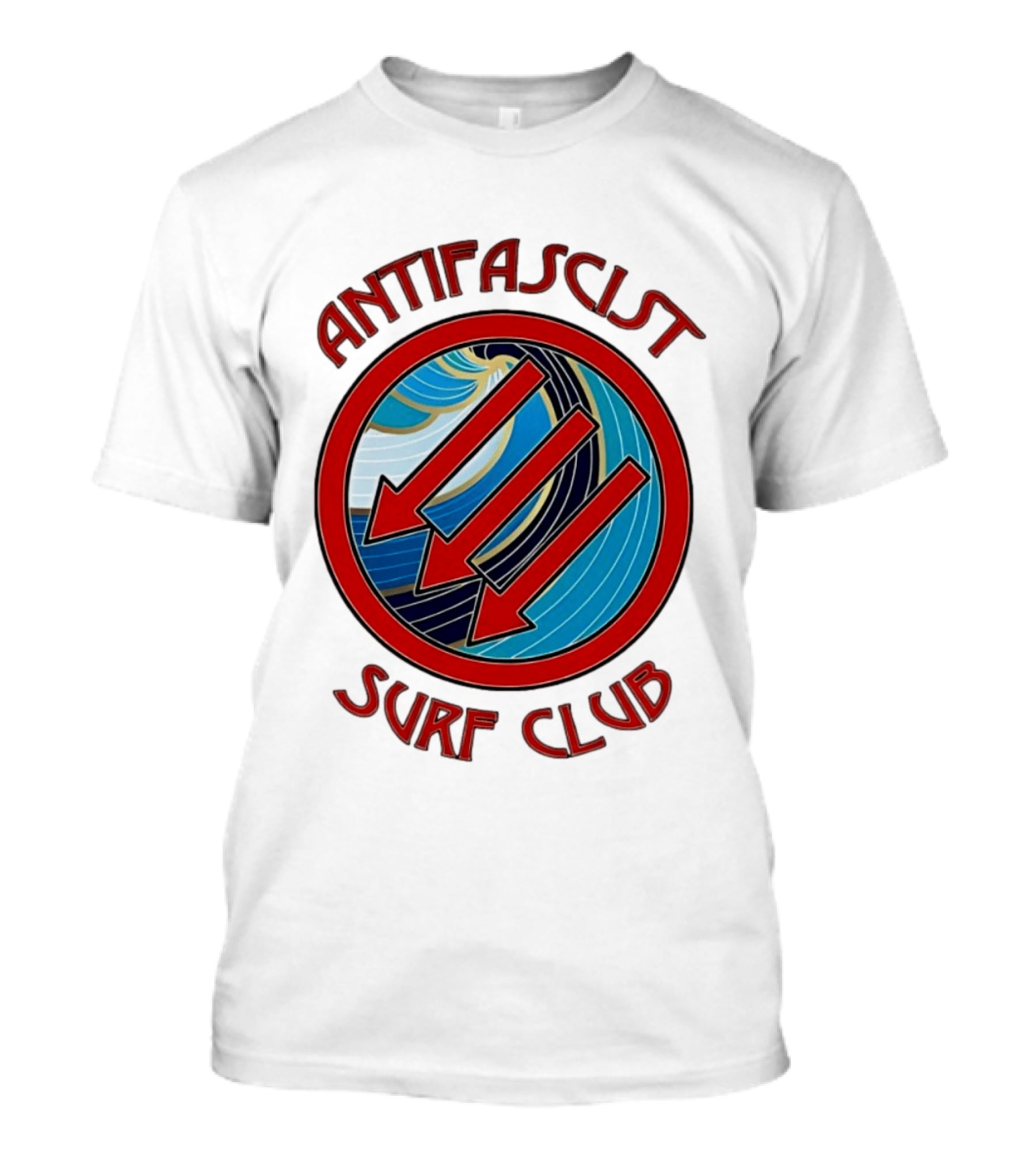 Antifascist Surf Club Three Red Arrows Circular Ocean Wave T-Shirt