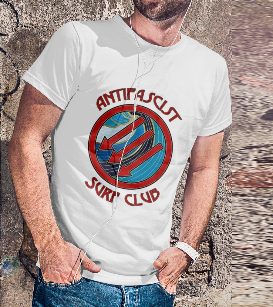 Antifascist Surf Club Three Red Arrows Circular Ocean Wave T-Shirt