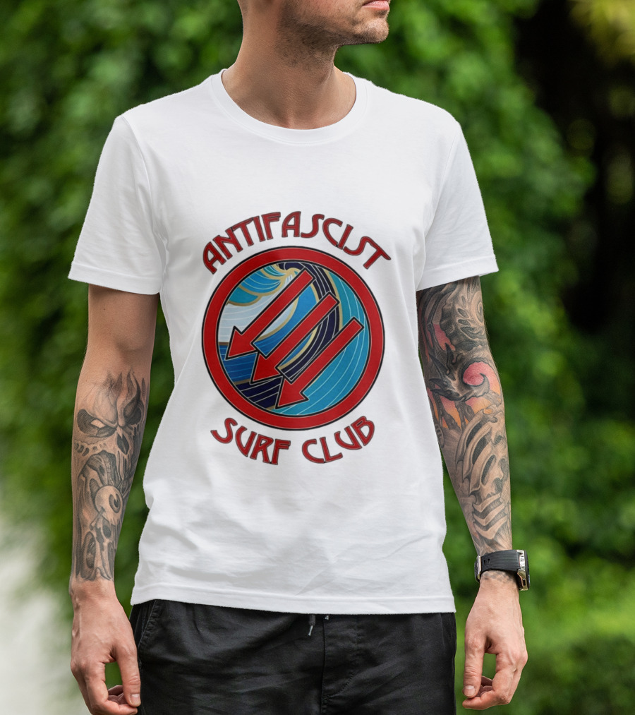 Antifascist Surf Club Three Red Arrows Circular Ocean Wave T-Shirt