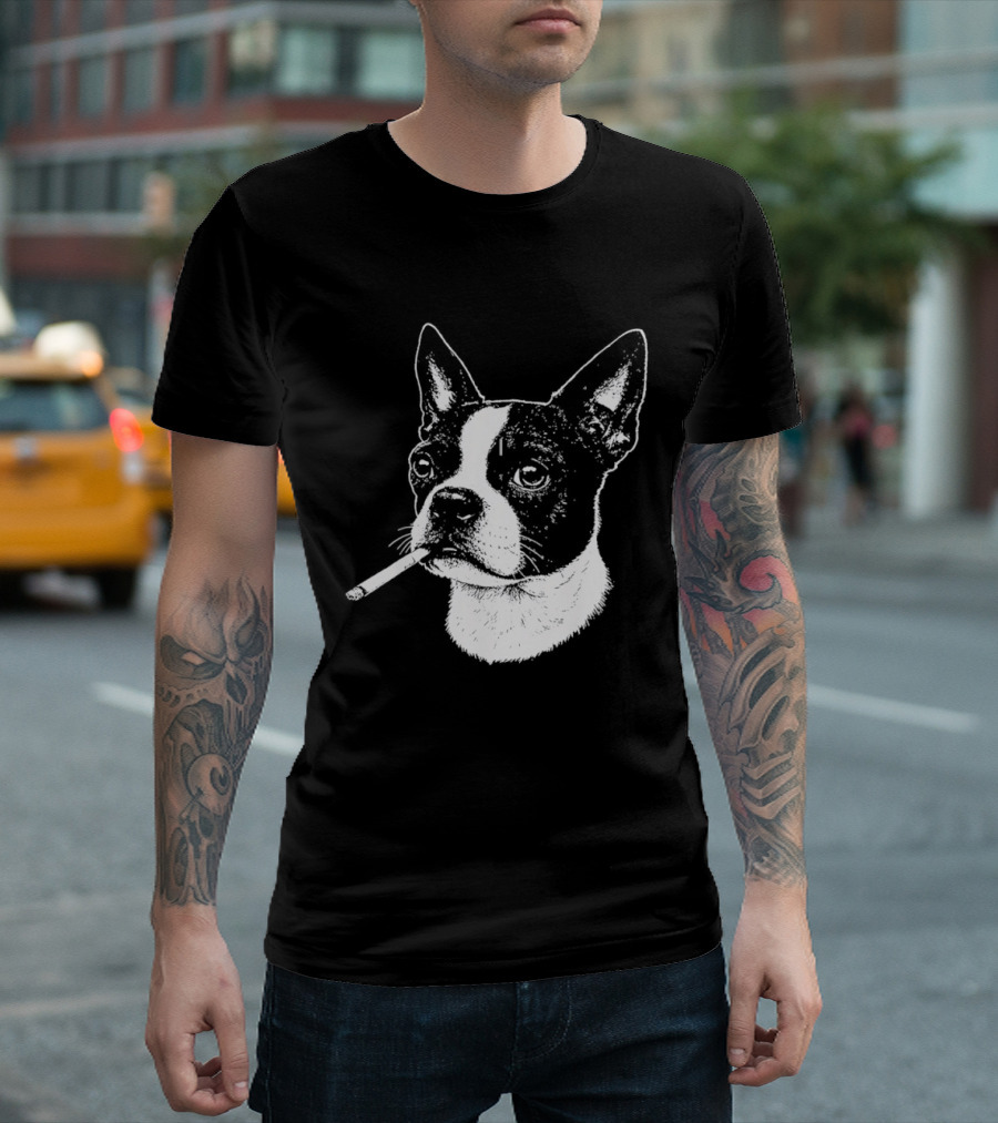 Boston Terrier Dog Smoking Cigarette Meme T-Shirt