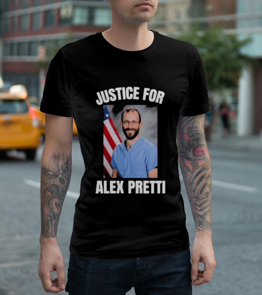 Justice For Alex Pretti American Flag Support T-Shirt