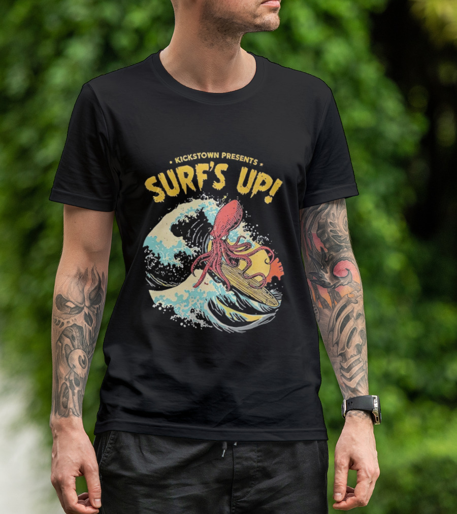 Kickstown Presents Surf's Up Octopus Riding Wave T-Shirt