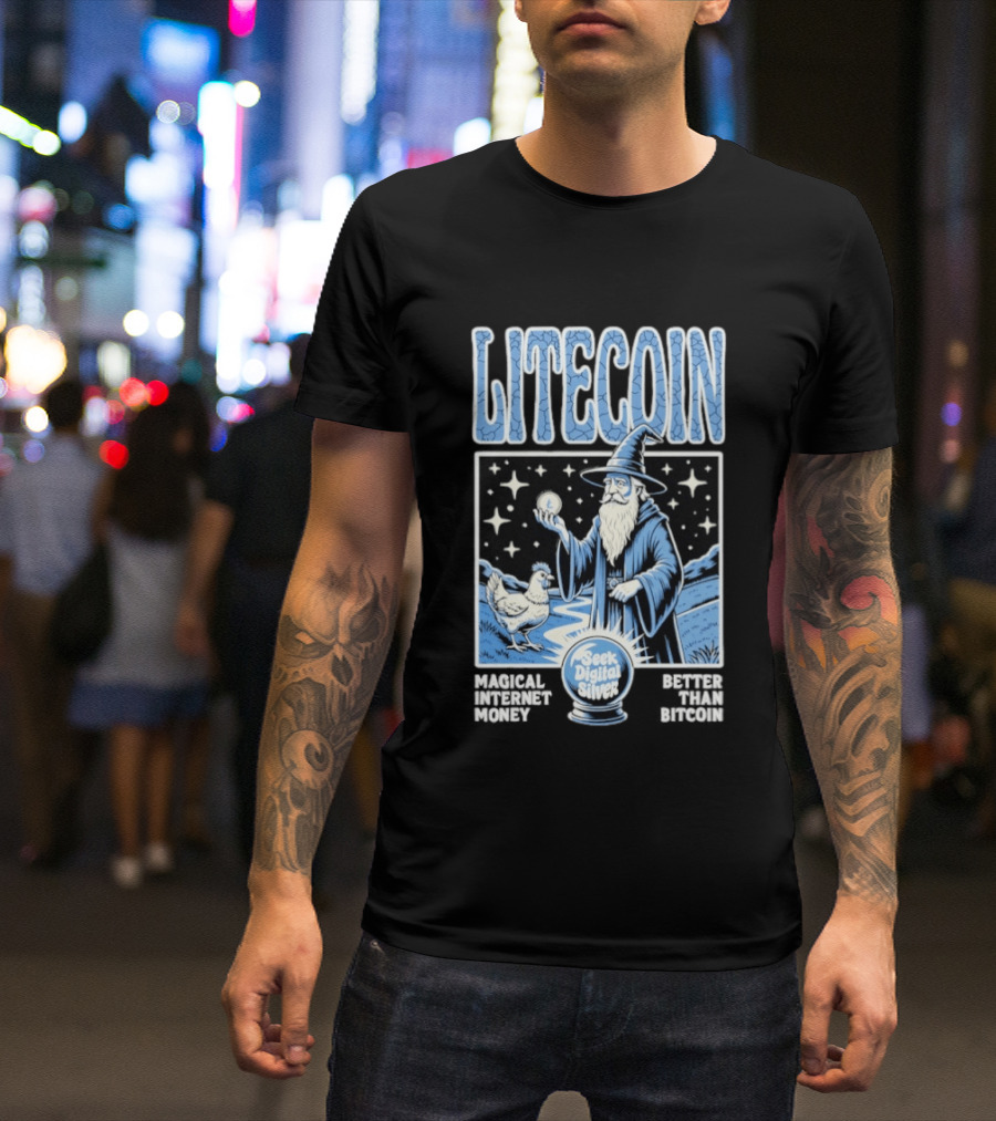 Litecoin Magical Internet Money Seek Digital Silver Wizard Artistry T-Shirt